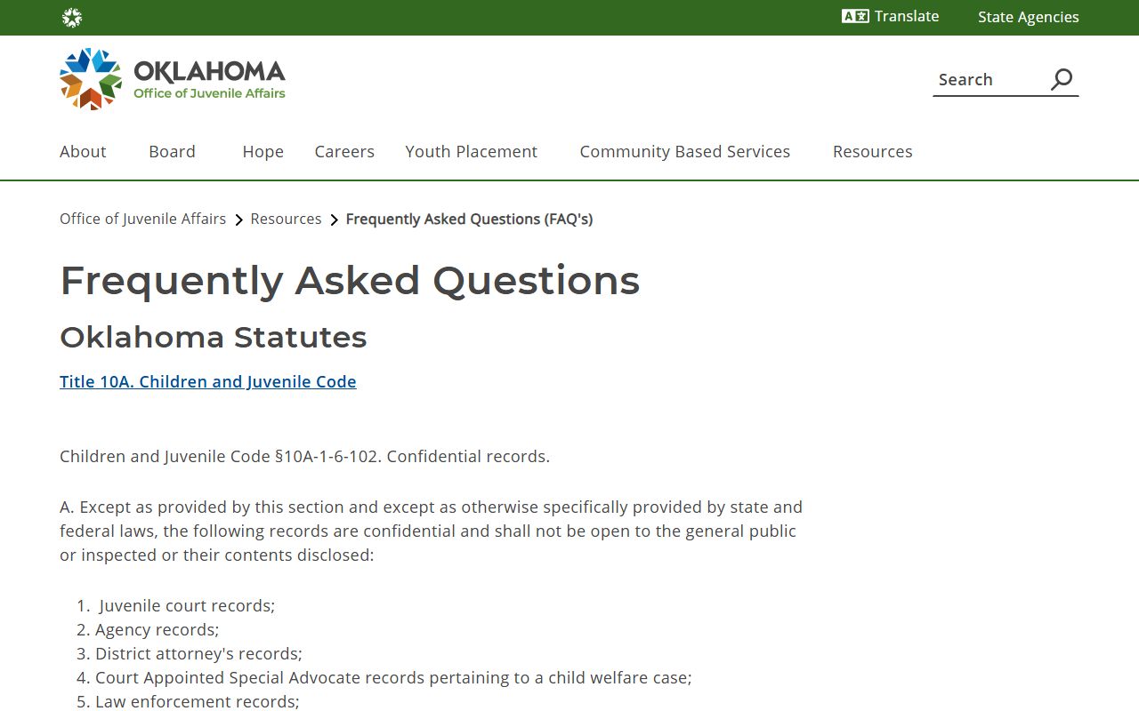 Oklahoma juvenile confidentiality FAQ affecting McClain County court records