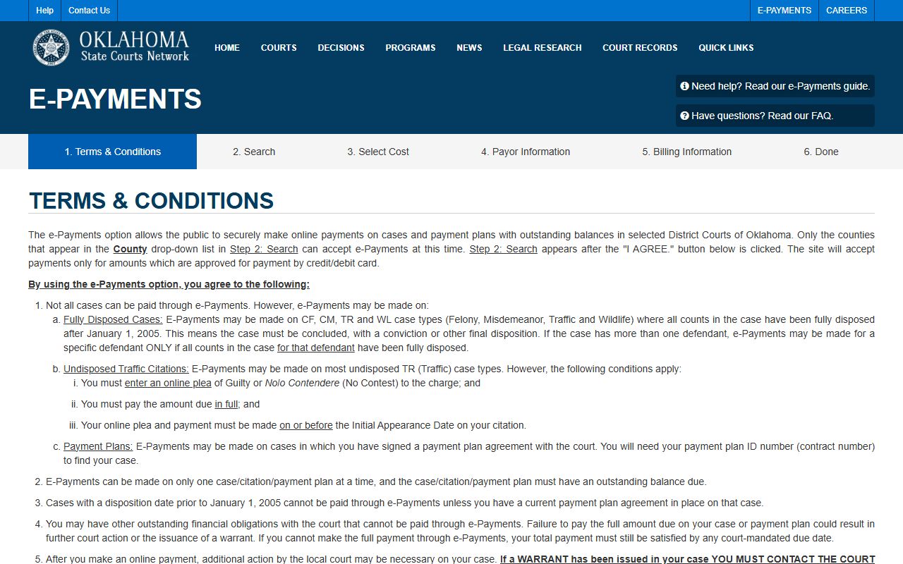 Oklahoma e-payments portal for McClain County court records